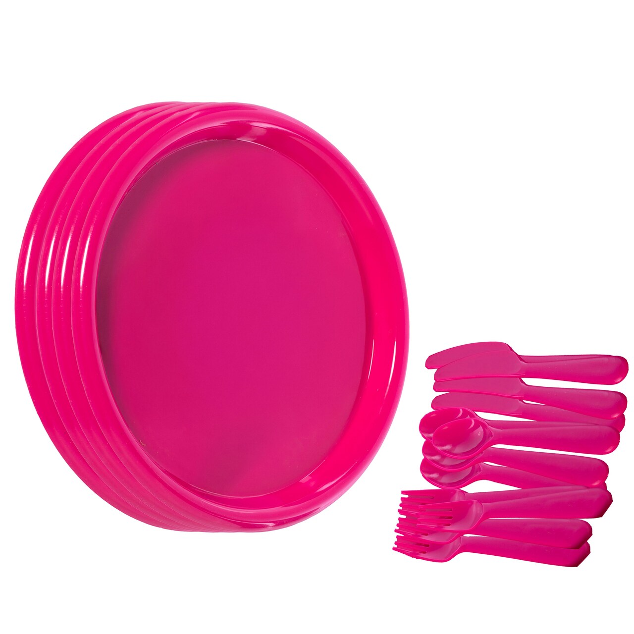 Reusable Cutlery Set of 4 Plastic Plates, Spoons, Forks and Knives for Baby and Toddlers